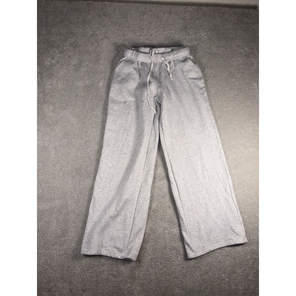 missguided wide leg sweatpants foldover waist band m Ash Heather Gray